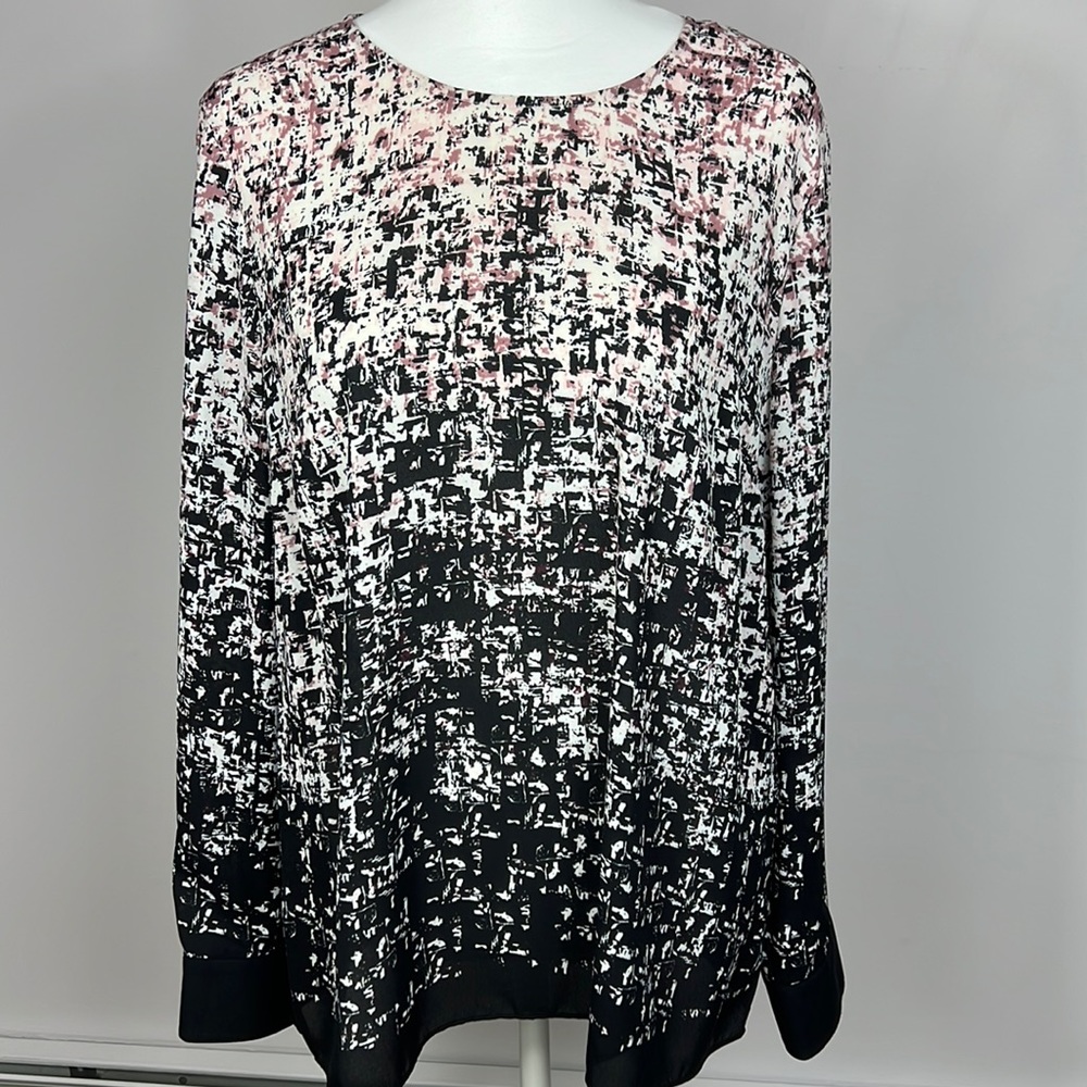 Vince Camuto black pink geometric design long sleeve blouse size medium